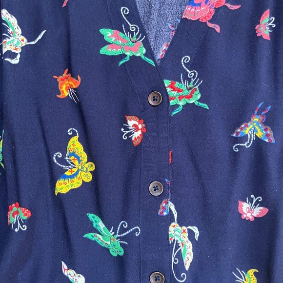 Maeve Anthropologie Navy Butterfly Print Button Tie Waist Midi Shirt Dress Large - Picture 8 of 11